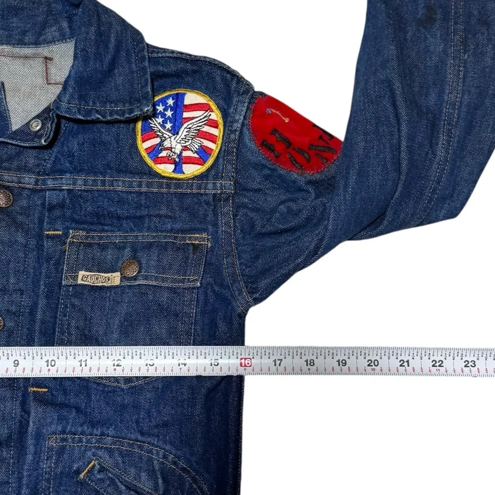 Vintage 1960s Gauchos Patches Embroidered Cars Racing Denim Jacket Youth‎ Medium